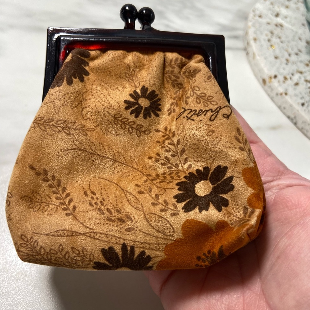Vintage Floral Tan and Brown Women's Coin Purse Bakelite Kisslock